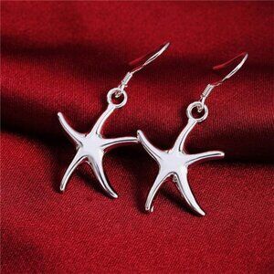 Silver Starfish Earrings 925 Sterling Charm Cute for Women Luxury Fashion Party